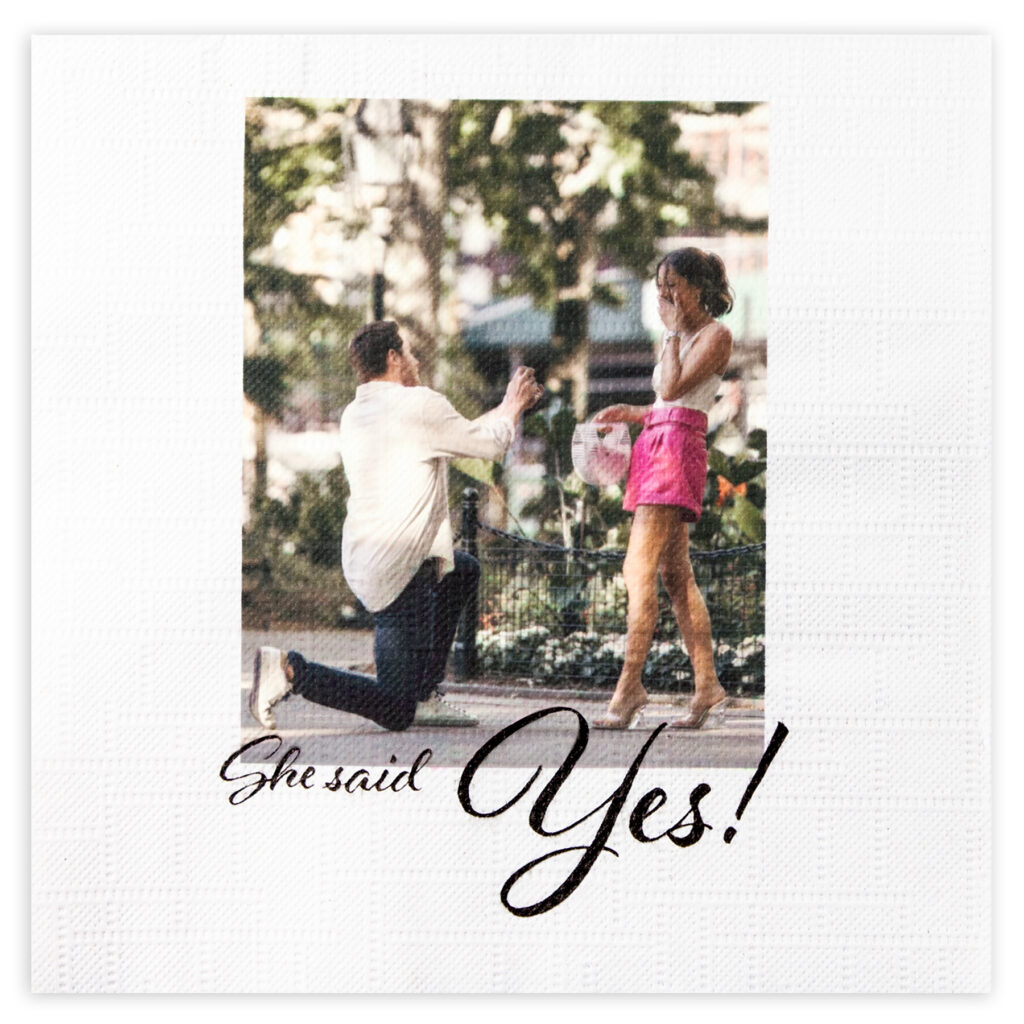 Engagement photo napkin recycled custom cocktail napkin