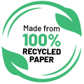 Made from 100% recycled paper logo b.e. green napkin company